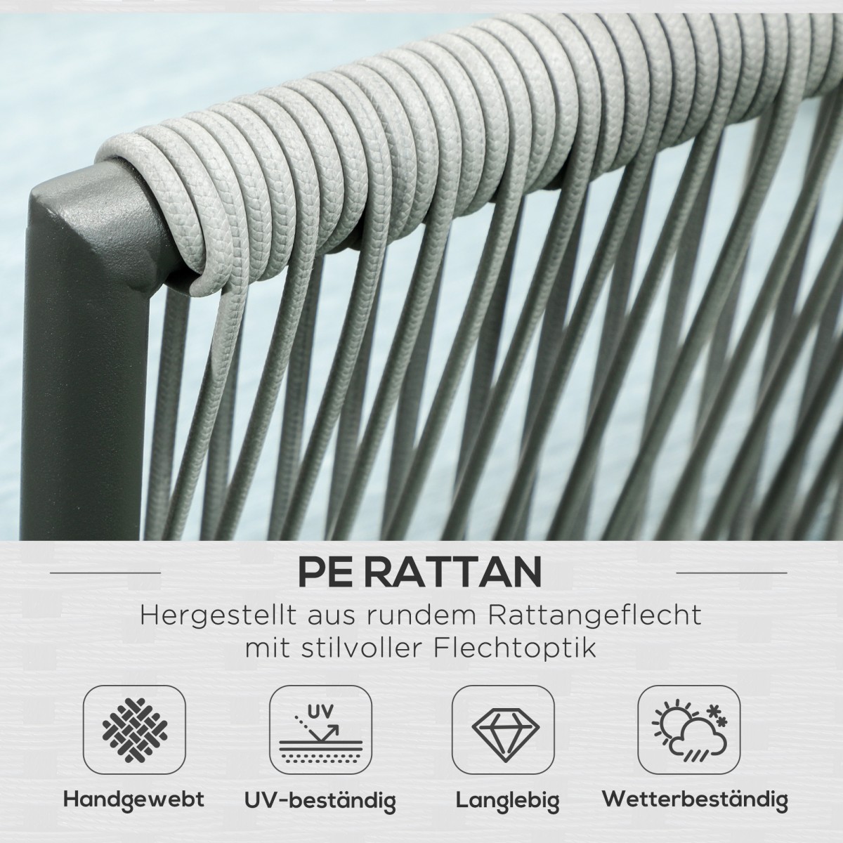 Σετ επίπλων κήπου Rattan για 4 άτομα, σετ καθιστικών με μαξιλάρια για μπαλκόνι, γκρι αλουμινίου