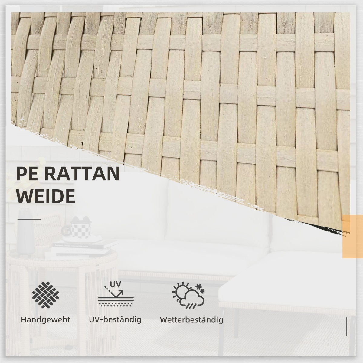 Σετ επίπλων σαλονιού για ομαδικά καθίσματα κήπου, PE rattan, 122 x 79 x 75 cm, φυσικό + κρεμ λευκό