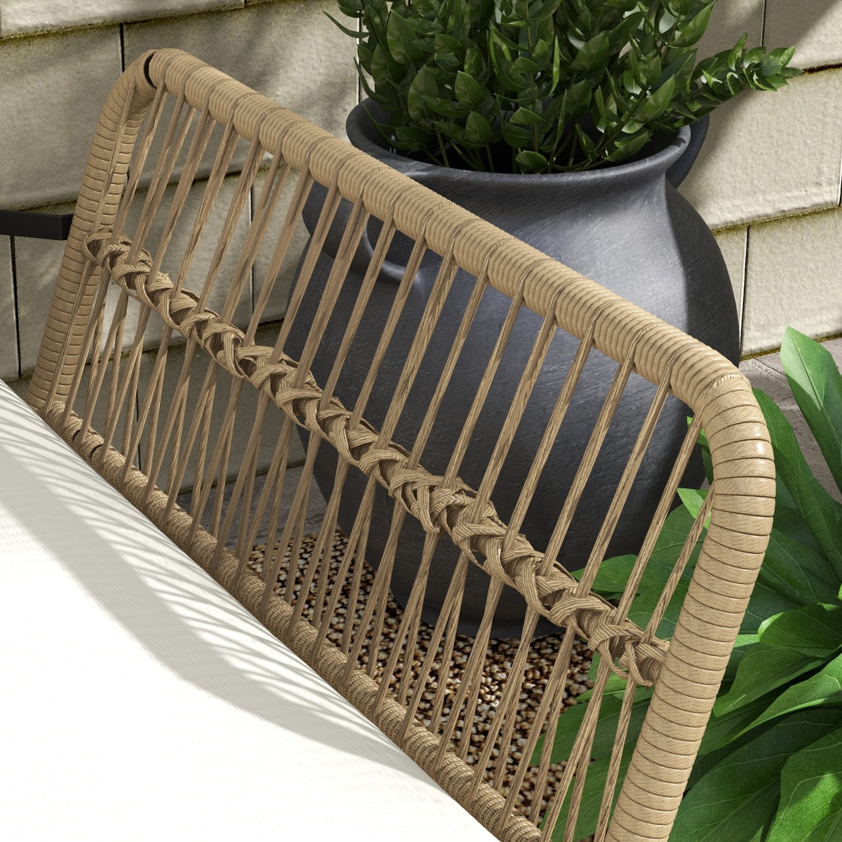 Σετ επίπλων σαλονιού για ομαδικά καθίσματα κήπου, PE rattan, 122 x 79 x 75 cm, φυσικό + κρεμ λευκό