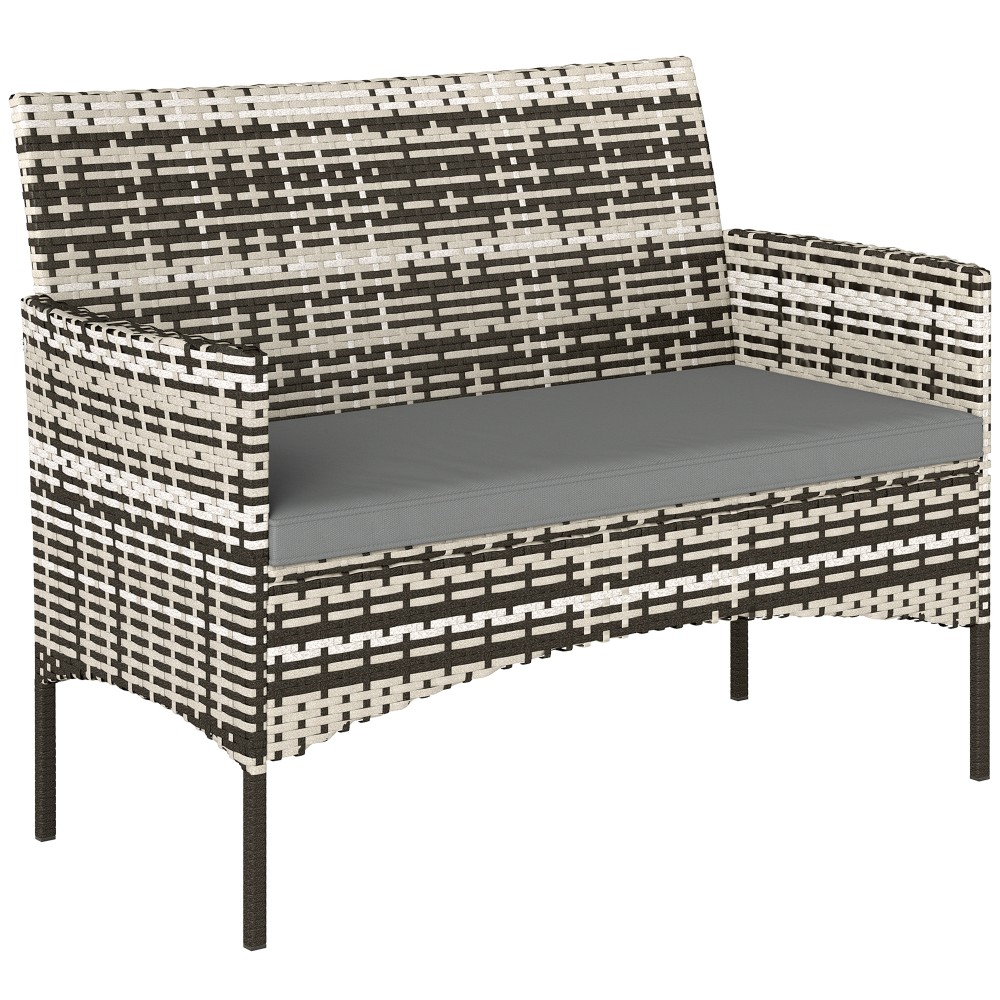 2θέσιος καναπές κήπου rattan Καναπές εξωτερικού χώρου PE rattan με μαξιλάρι, αντιολισθητικά χαλάκια, ατσάλινο πλαίσιο, ανοιχτό γκρι
