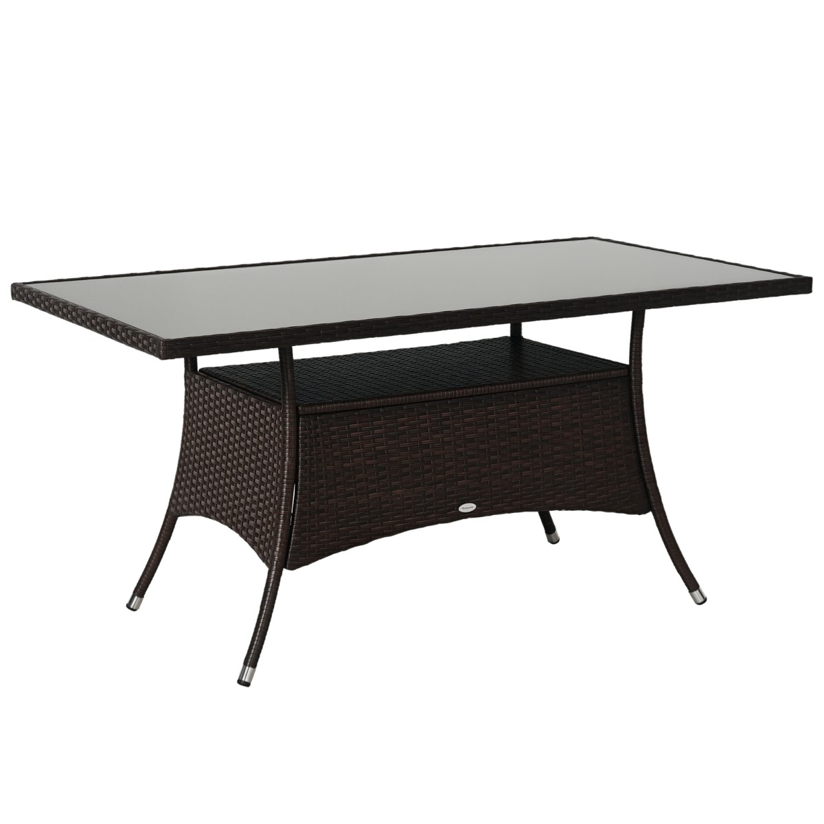 Τραπέζι κήπου γυάλινο τραπέζι φαγητού Τραπέζι έπιπλα κήπου, polyrattan + τζάμι ασφαλείας, καφέ + μαύρο, 150x85x74cm