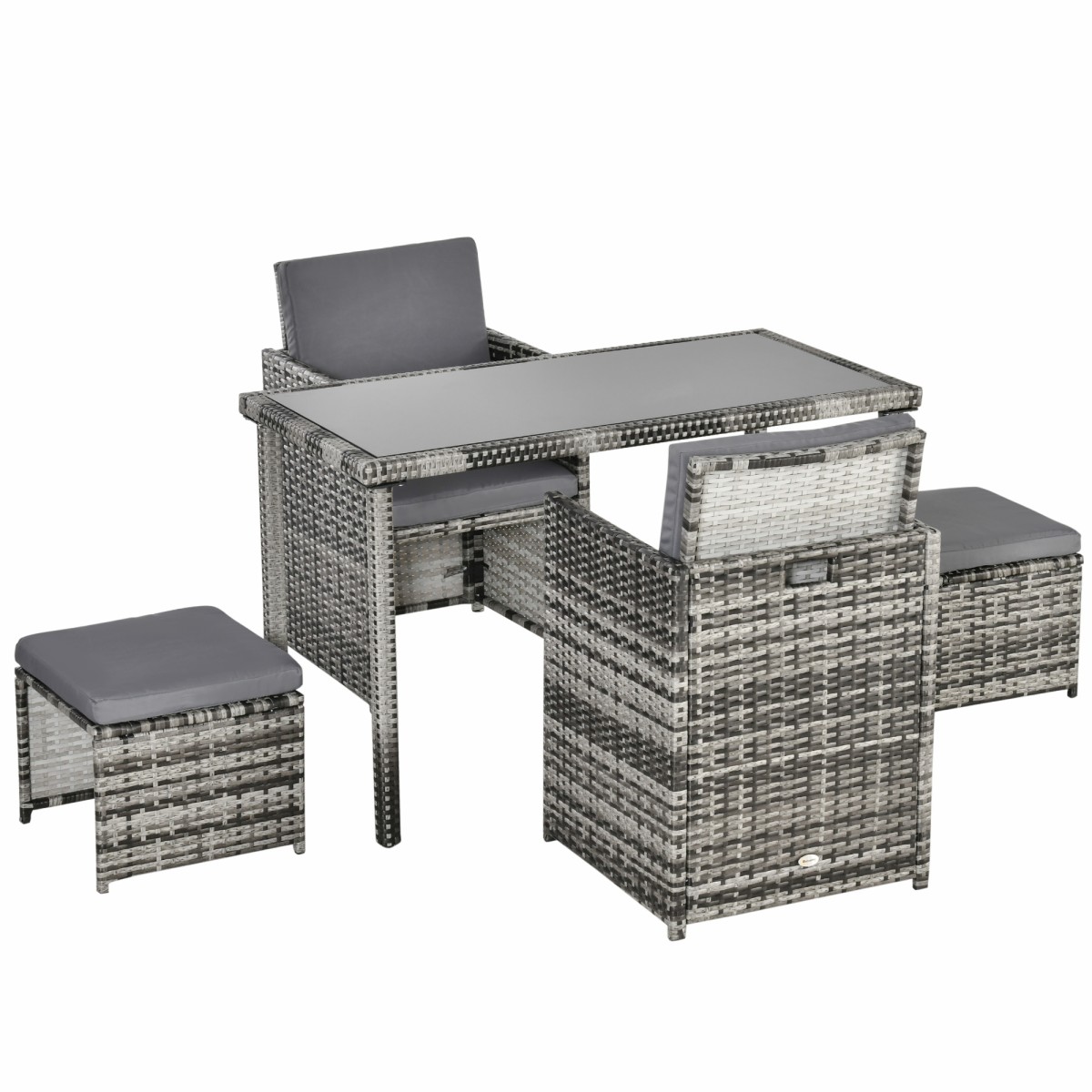 Ομάδα καθισμάτων Polyrattan για 4 άτομα, τραπεζαρία, σετ κήπου με μαξιλάρια, γκρι