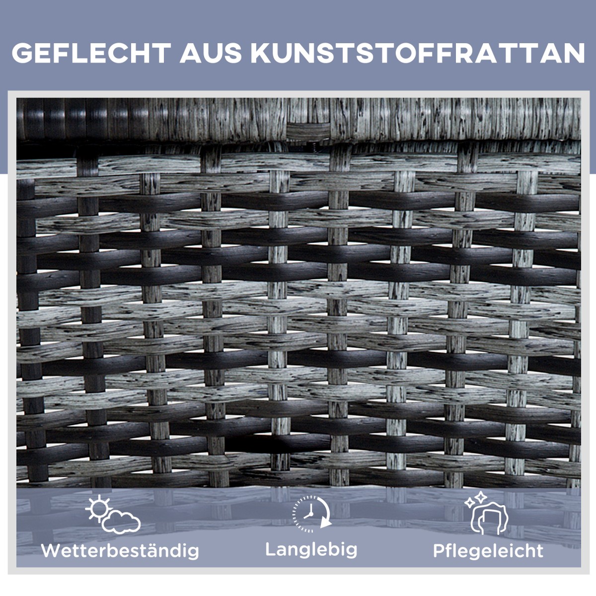 Τραπέζι ξαπλώστρας κήπου σετ 3 επίπλων κήπου, πολυρατάν + μεταλλικό γκρι