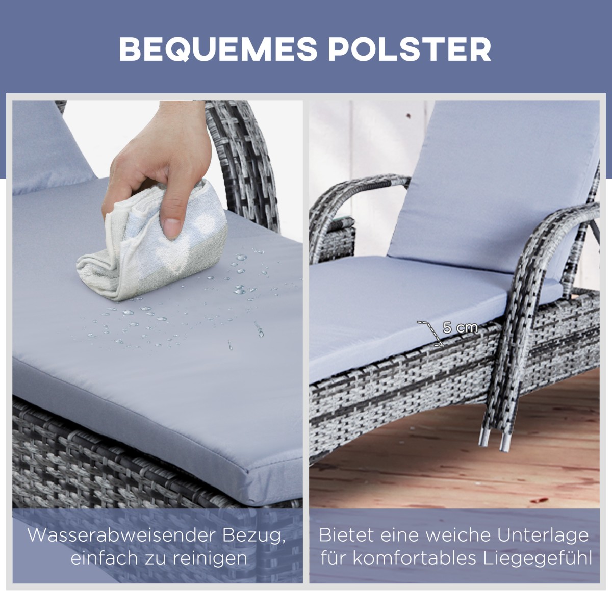 Τραπέζι ξαπλώστρας κήπου σετ 3 επίπλων κήπου, πολυρατάν + μεταλλικό γκρι