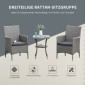 Σετ επίπλων κήπου Polyrattan, έπιπλα εξωτερικού χώρου σαλονιού για 2 άτομα, ομάδα καθισμάτων 3 τεμαχίων, 2 καρέκλες, μαξιλάρια τραπεζοκαθισμάτων, σαλόνι κήπου για κήπο, βεράντα, μπαλκόνι, γκρι