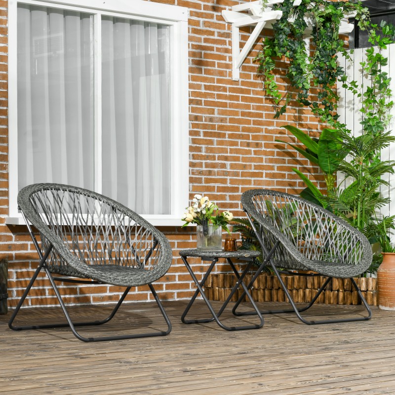 Σετ έπιπλα κήπου 3 τεμαχίων Rattan Look 2 καρέκλες 1 τραπέζι πτυσσόμενο γκρι