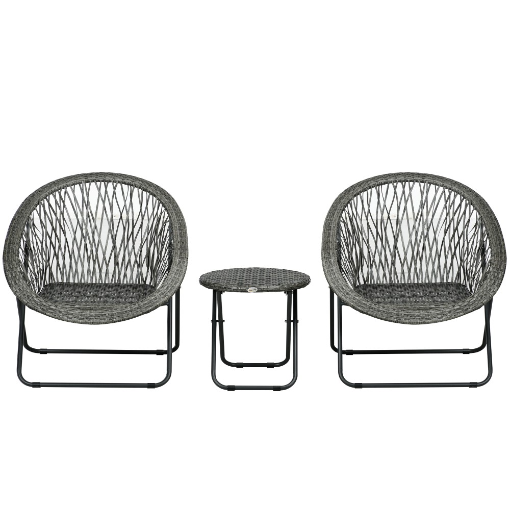 Σετ έπιπλα κήπου 3 τεμαχίων Rattan Look 2 καρέκλες 1 τραπέζι πτυσσόμενο γκρι