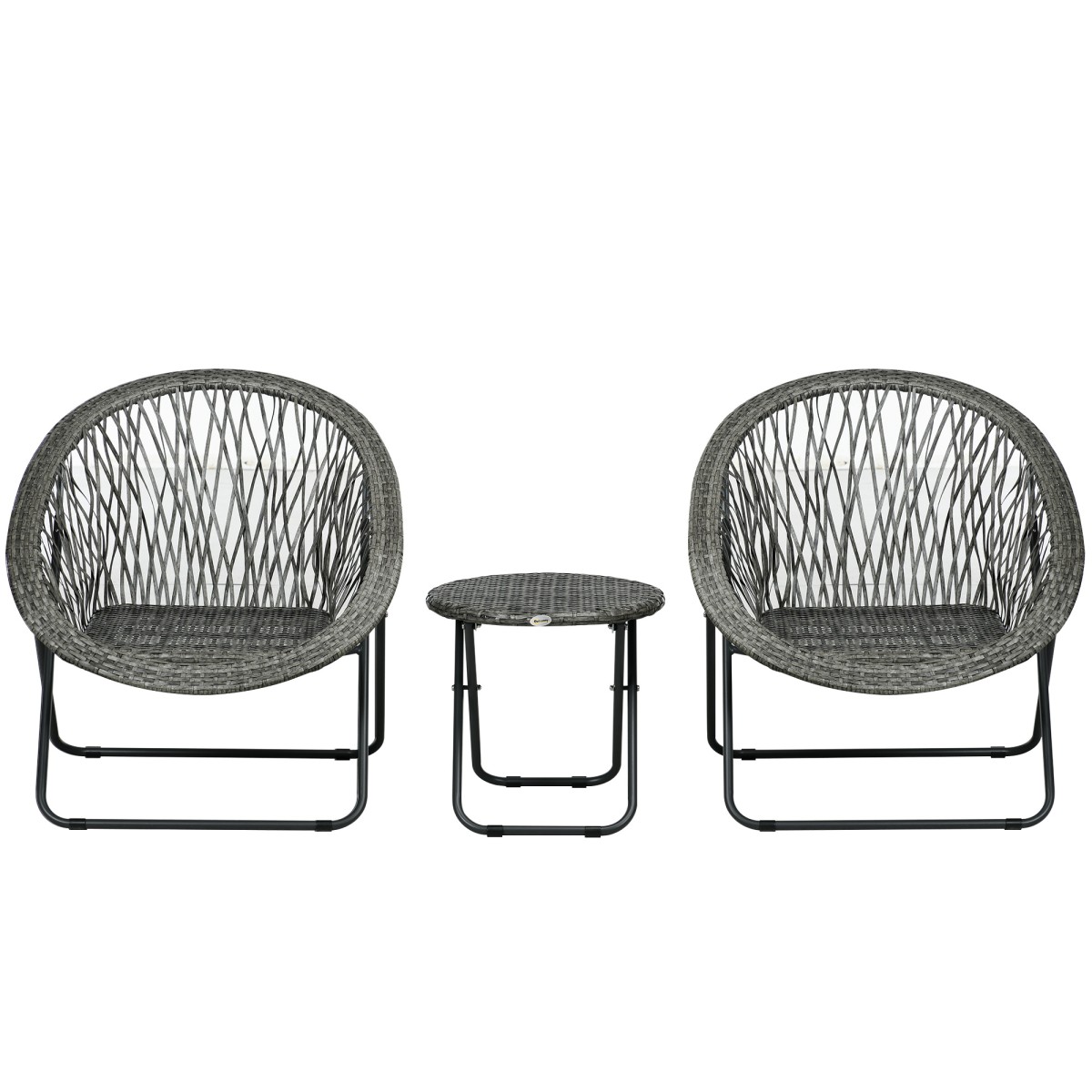 Σετ έπιπλα κήπου 3 τεμαχίων Rattan Look 2 καρέκλες 1 τραπέζι πτυσσόμενο γκρι