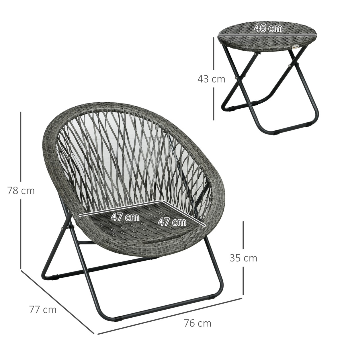 Σετ έπιπλα κήπου 3 τεμαχίων Rattan Look 2 καρέκλες 1 τραπέζι πτυσσόμενο γκρι