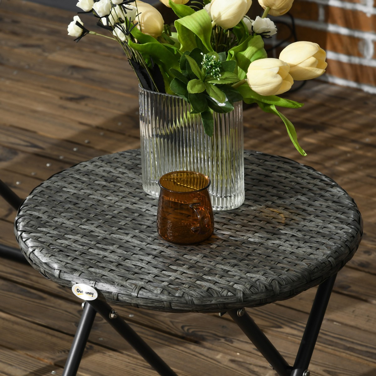 Σετ έπιπλα κήπου 3 τεμαχίων Rattan Look 2 καρέκλες 1 τραπέζι πτυσσόμενο γκρι
