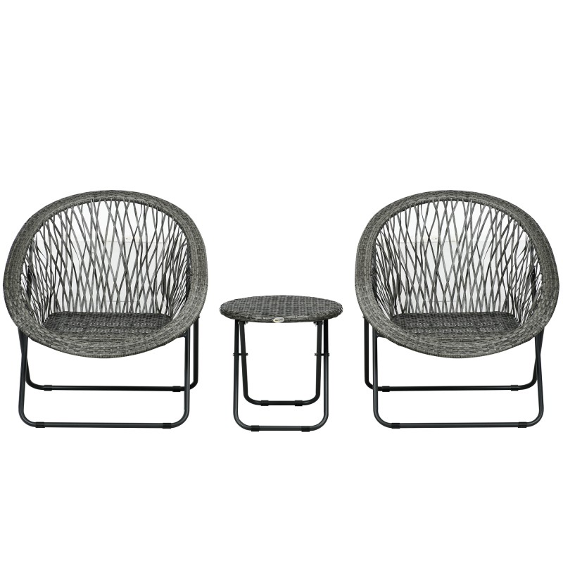 Σετ έπιπλα κήπου 3 τεμαχίων Rattan Look 2 καρέκλες 1 τραπέζι πτυσσόμενο γκρι