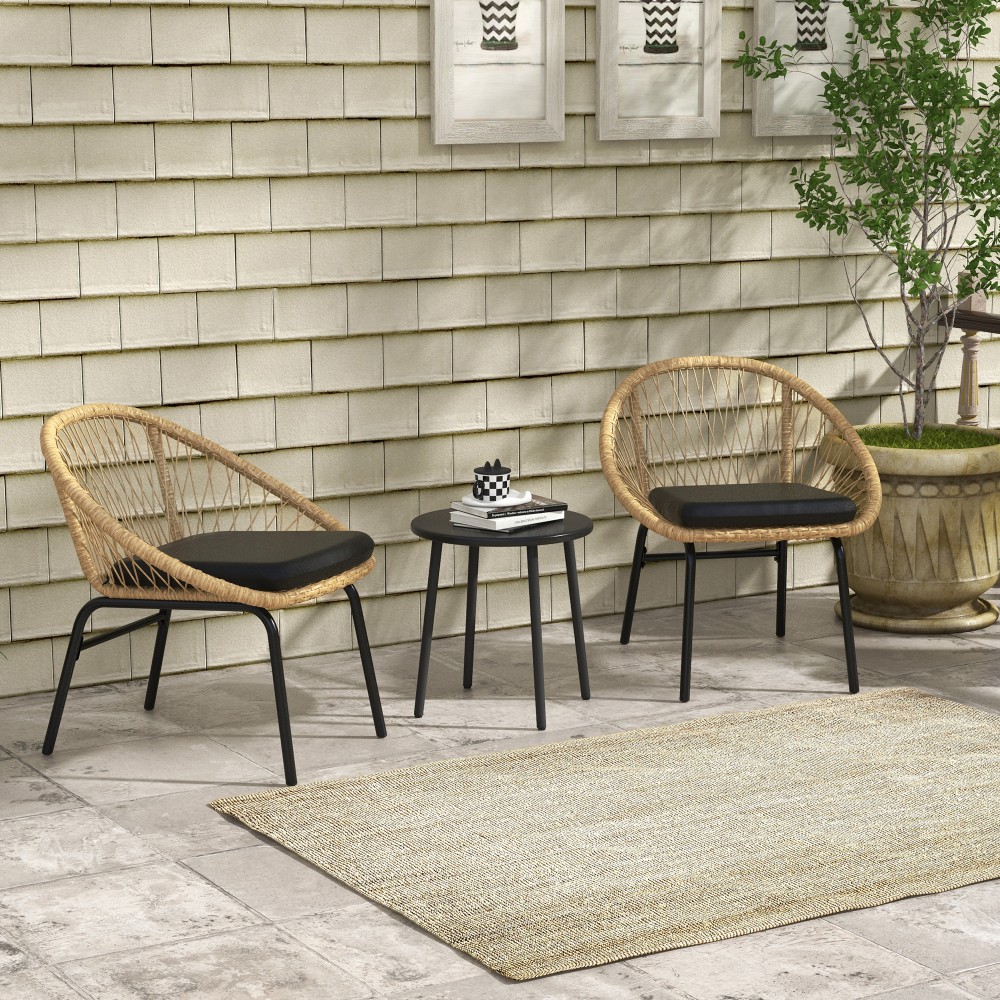 Σετ αυλής Rattan, σετ επίπλων κήπου, 2 πολυθρόνες & τραπέζι, κίτρινο