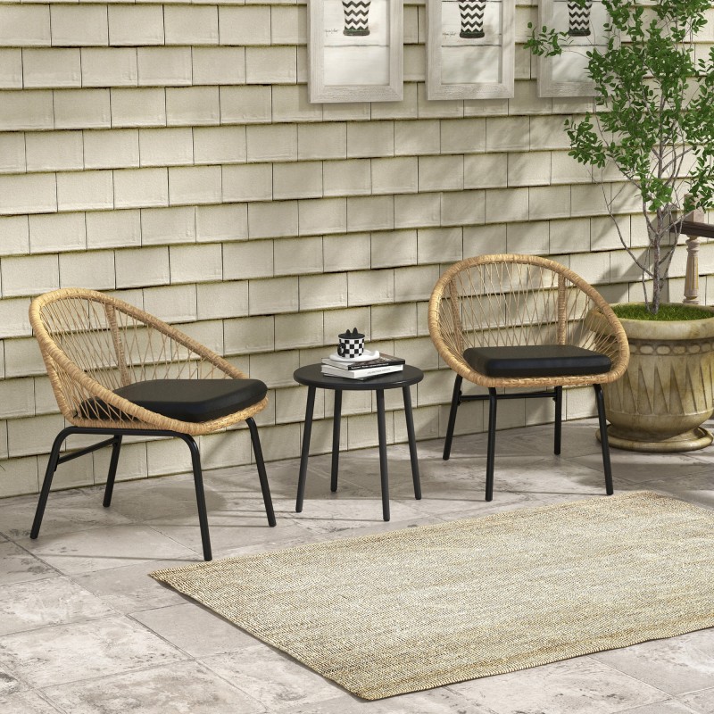 Σετ αυλής Rattan, σετ επίπλων κήπου, 2 πολυθρόνες & τραπέζι, κίτρινο