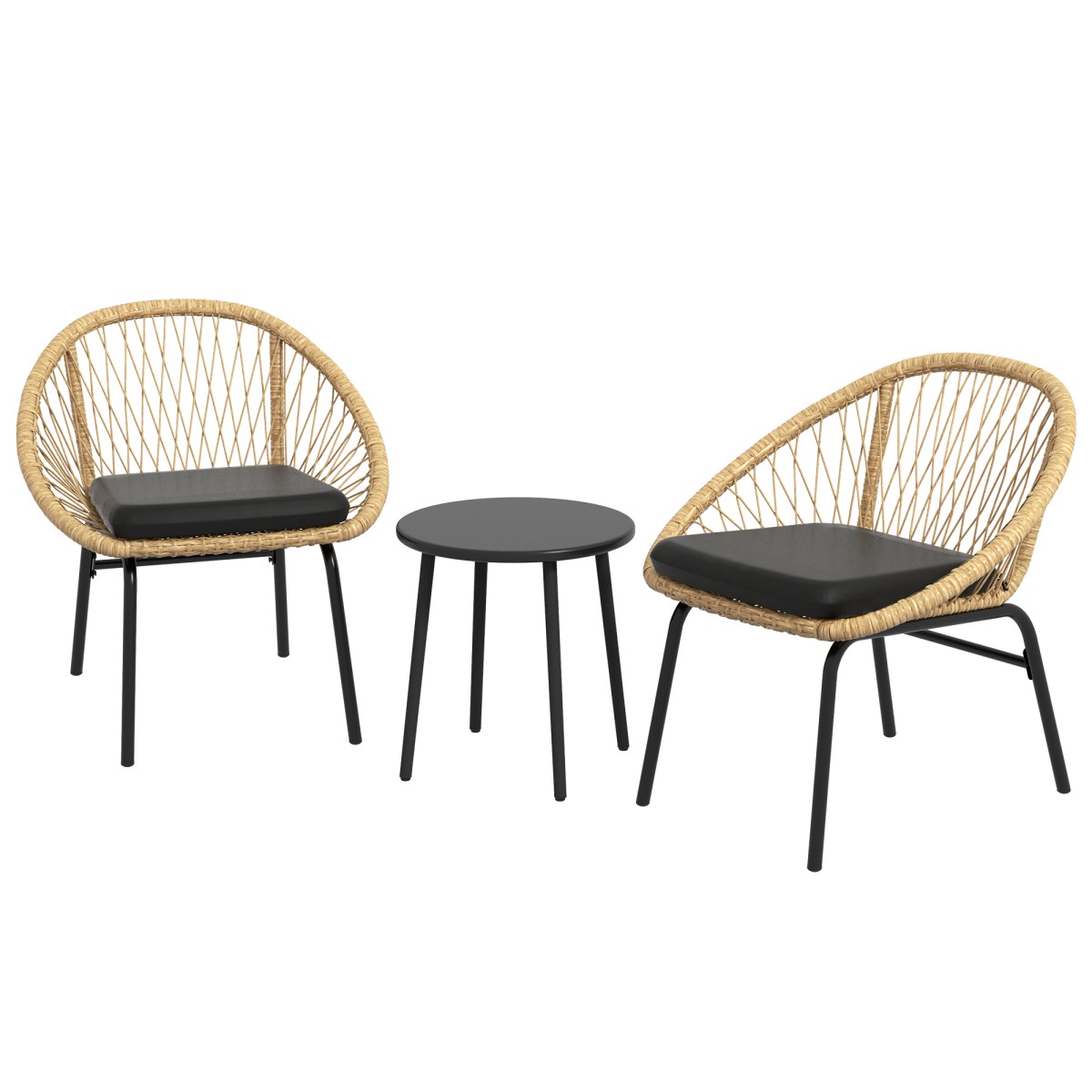 Σετ αυλής Rattan, σετ επίπλων κήπου, 2 πολυθρόνες & τραπέζι, κίτρινο