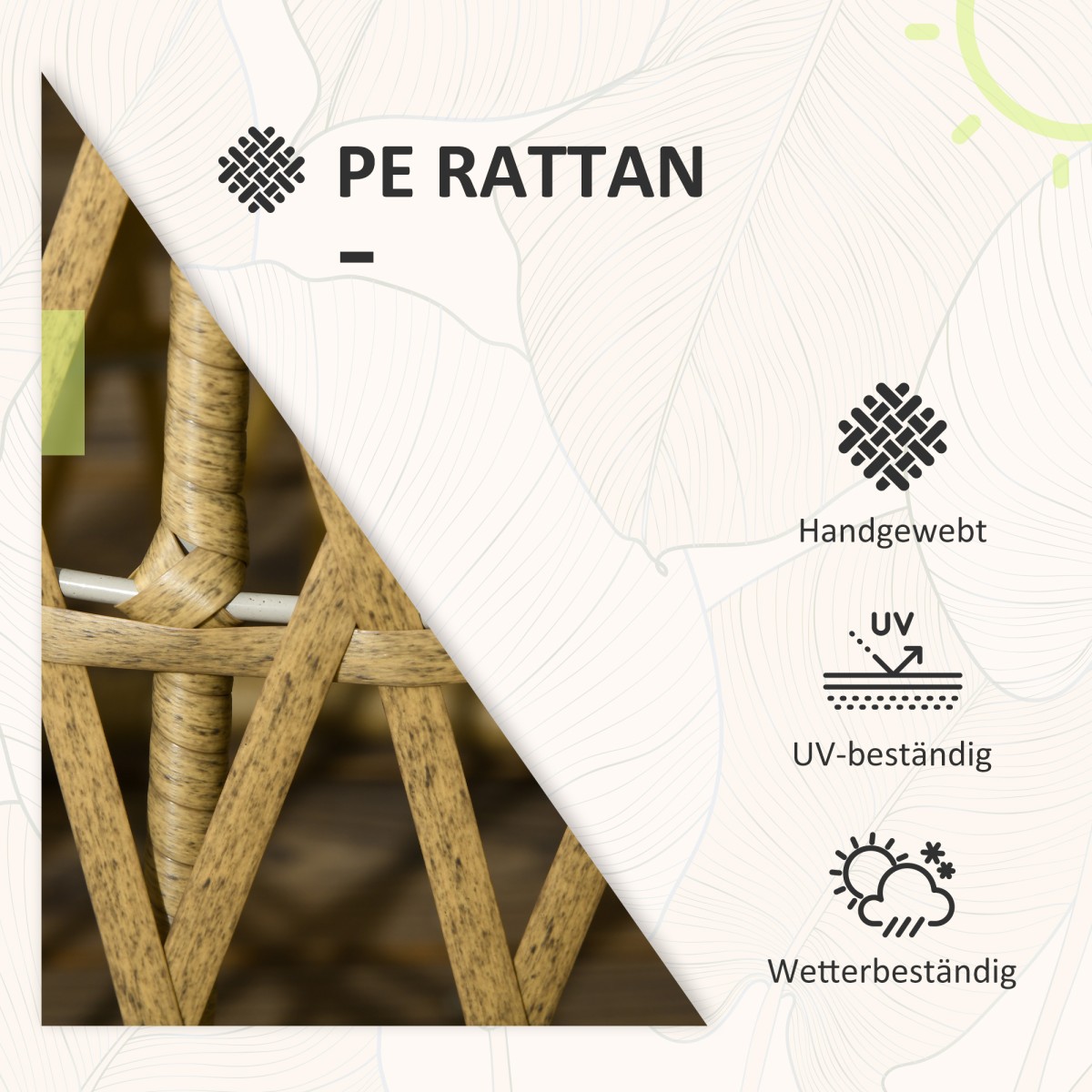 Σετ μπιστρό σετ μπαλκονιού Σετ αίθριο, ανθεκτικό στις καιρικές συνθήκες, αφαιρούμενα μαξιλάρια, 85 cm x 70 cm x 82 cm, φυσικό + ανοιχτό καφέ