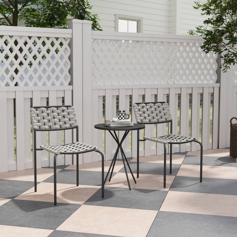 Σετ επίπλων κήπου Polyrattan, έπιπλα σαλονιού εξωτερικού χώρου για 2 άτομα, 3 τεμάχια, 2 καρέκλες, γκρι τραπέζι
