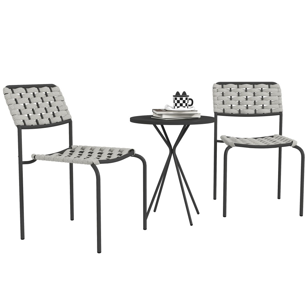 Σετ επίπλων κήπου Polyrattan, έπιπλα σαλονιού εξωτερικού χώρου για 2 άτομα, 3 τεμάχια, 2 καρέκλες, γκρι τραπέζι