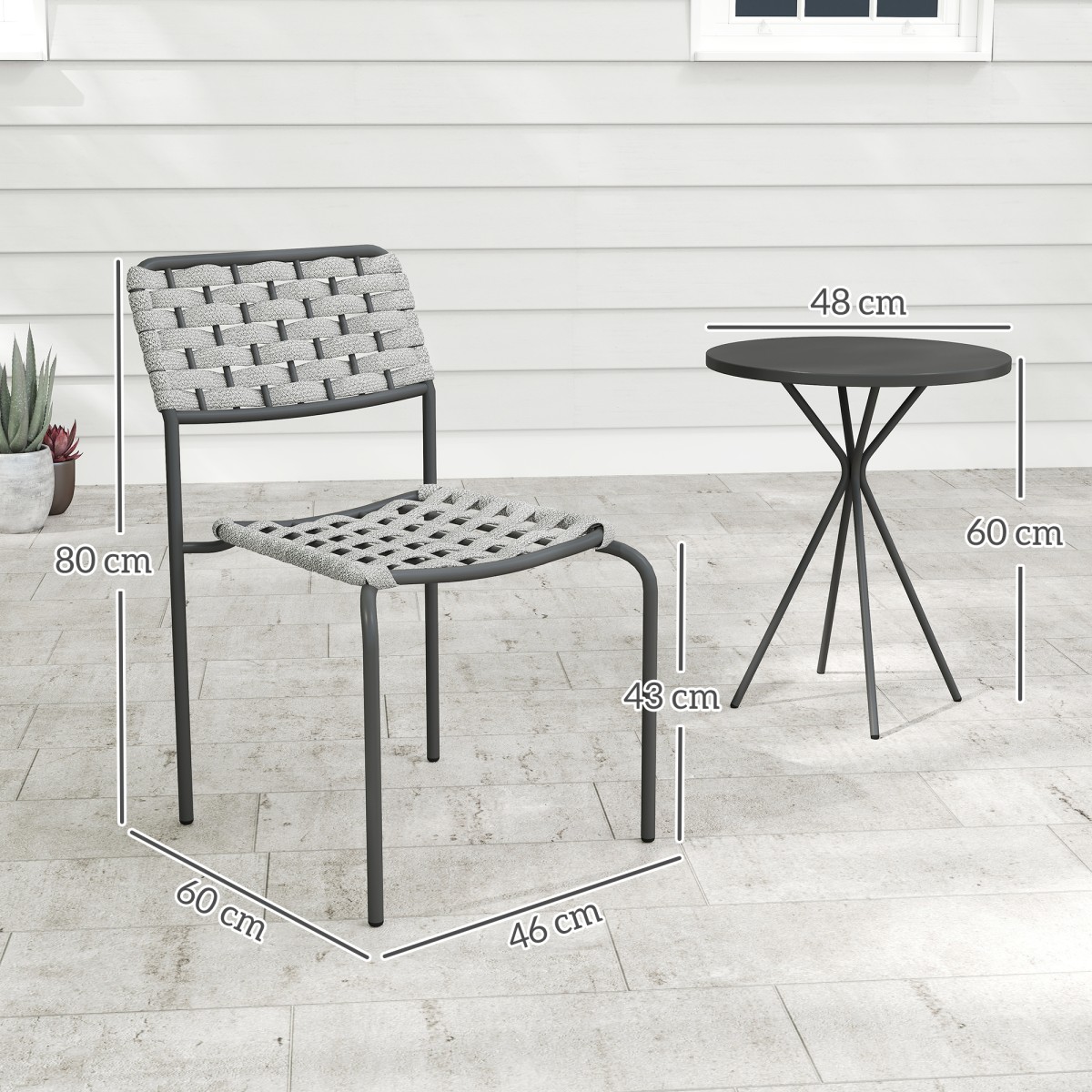 Σετ επίπλων κήπου Polyrattan, έπιπλα σαλονιού εξωτερικού χώρου για 2 άτομα, 3 τεμάχια, 2 καρέκλες, γκρι τραπέζι