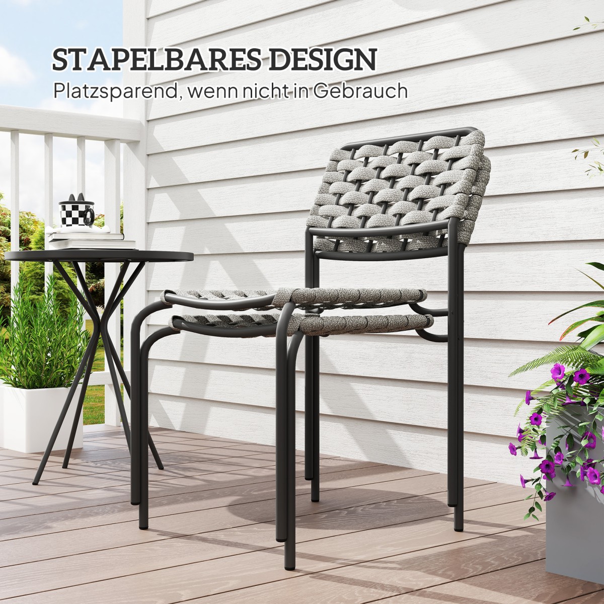 Σετ επίπλων κήπου Polyrattan, έπιπλα σαλονιού εξωτερικού χώρου για 2 άτομα, 3 τεμάχια, 2 καρέκλες, γκρι τραπέζι