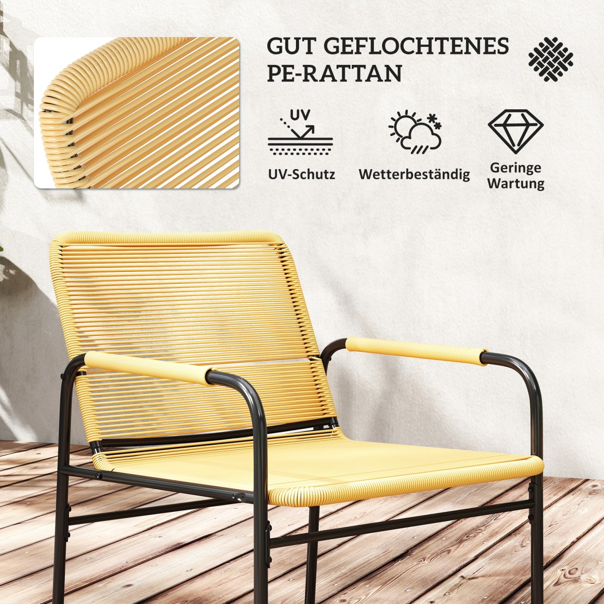 3 τεμ. Σετ μπιστρό Rattan, ομάδα καθιστικών, σετ κήπου με 2 καρέκλες κήπου, τραπεζάκι σαλονιού 54 x 66 x 76 cm κίτρινο