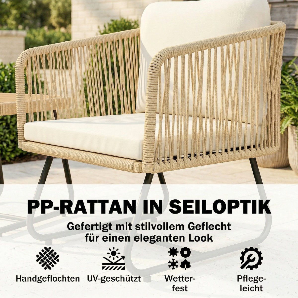 Σετ μπιστρό Rattan Σετ επίπλων κήπου FSC 3 τεμαχίων με 2 πολυθρόνες, ξύλινο τραπέζι με πηχάκια, χοντρά μαξιλάρια που πλένονται, ατσάλινο σκελετό