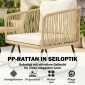 Σετ μπιστρό Rattan Σετ επίπλων κήπου FSC 3 τεμαχίων με 2 πολυθρόνες, ξύλινο τραπέζι με πηχάκια, χοντρά μαξιλάρια που πλένονται, ατσάλινο σκελετό