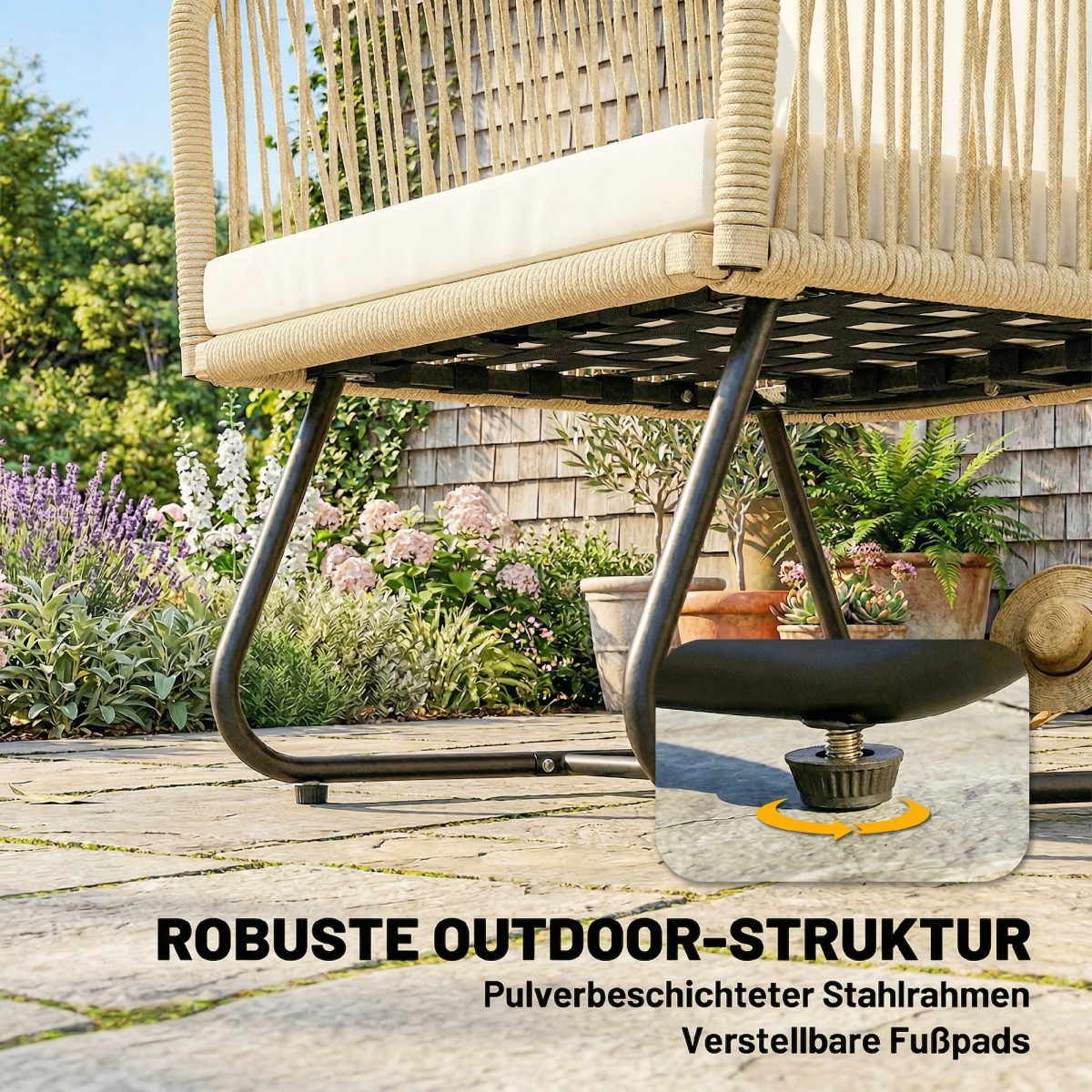 Σετ μπιστρό Rattan Σετ επίπλων κήπου FSC 3 τεμαχίων με 2 πολυθρόνες, ξύλινο τραπέζι με πηχάκια, χοντρά μαξιλάρια που πλένονται, ατσάλινο σκελετό
