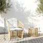 Σετ Rattan Bistro, Σετ επίπλων κήπου 3 τεμαχίων με στρογγυλό γυάλινο τραπέζι, πολυθρόνες και μαξιλάρια, κρεμ Λευκό