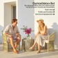 Σετ Rattan Bistro, Σετ επίπλων κήπου 3 τεμαχίων με στρογγυλό γυάλινο τραπέζι, πολυθρόνες και μαξιλάρια, κρεμ Λευκό