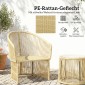 Σετ Rattan Bistro, Σετ επίπλων κήπου 3 τεμαχίων με στρογγυλό γυάλινο τραπέζι, πολυθρόνες και μαξιλάρια, κρεμ Λευκό
