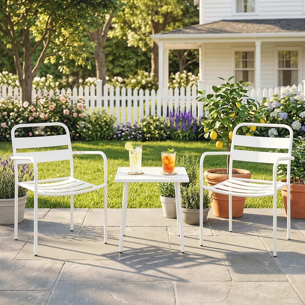 Σετ μπιστρό μεταλλικό σετ επίπλων κήπου 3 τεμαχίων με 2 καρέκλες κήπου, γυάλινο τραπέζι, σχέδιο πηχάκι, ανθεκτικό στη σκουριά