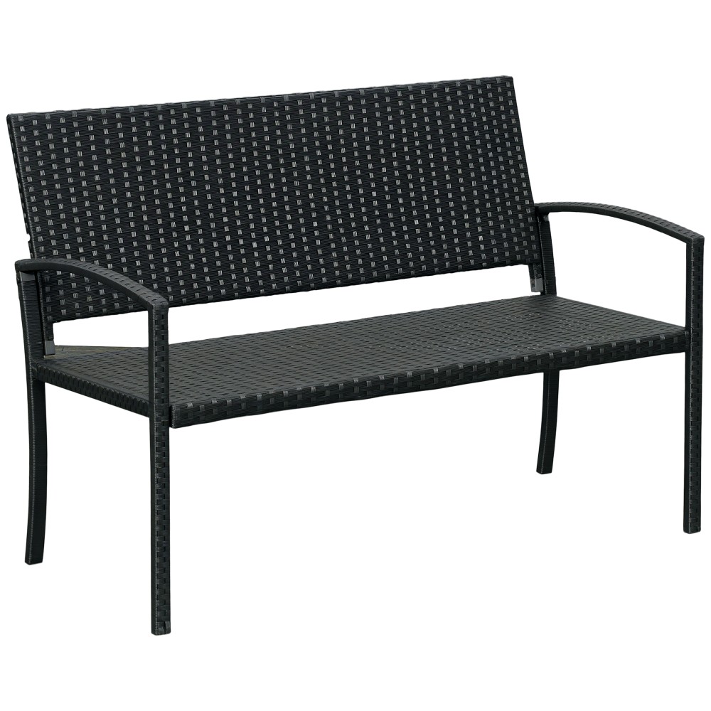 Πάγκος κήπου, σε όψη rattan, με ατσάλινο σκελετό, για 2 άτομα, μαύρο, 122 x 60 x 85 cm