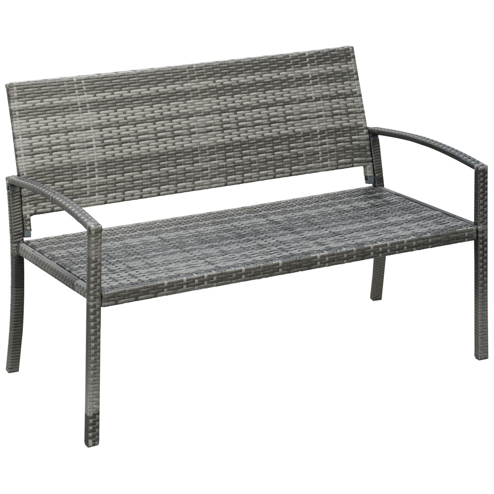 Πάγκος κήπου, σε όψη rattan, με ατσάλινο σκελετό, για 2 άτομα, καφέ, 122 x 60 x 87 cm
