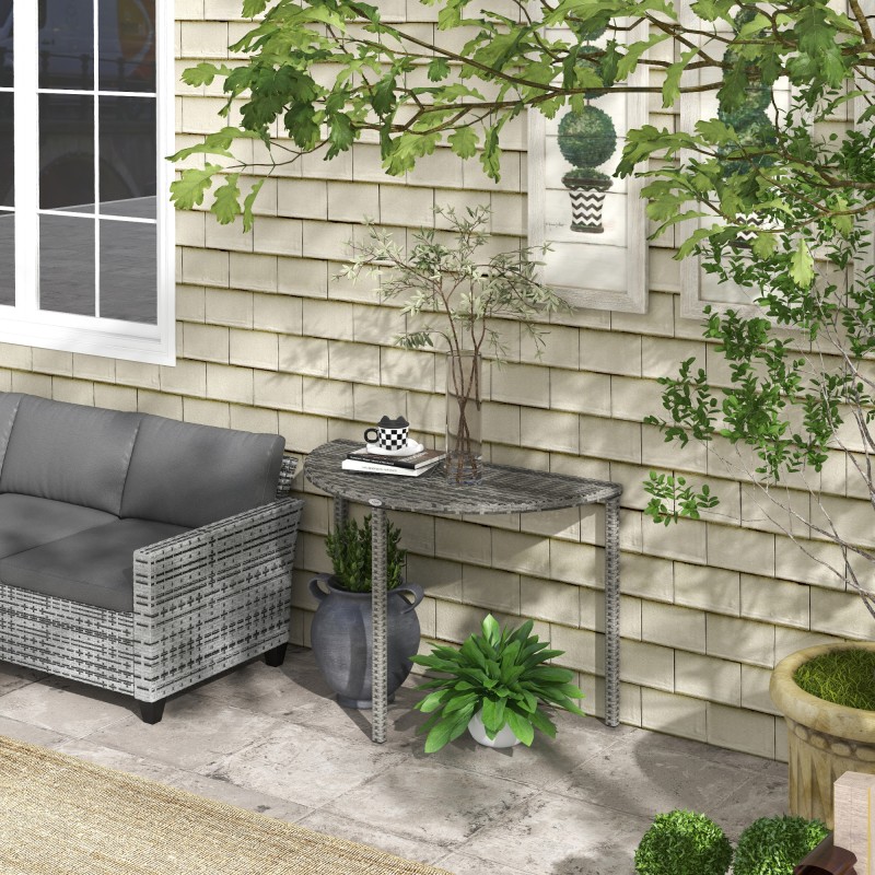 Τραπέζι μπαλκονιού, μισό στρογγυλό, polyrattan+metal, 100x50x74 cm, γκρι