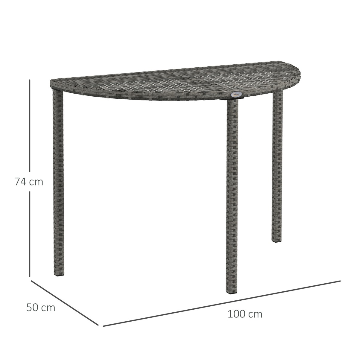 Τραπέζι μπαλκονιού, μισό στρογγυλό, polyrattan+metal, 100x50x74 cm, γκρι