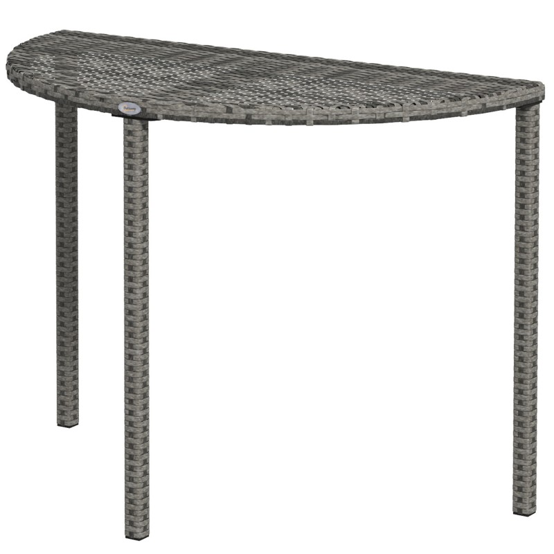 Τραπέζι μπαλκονιού, μισό στρογγυλό, polyrattan+metal, 100x50x74 cm, γκρι