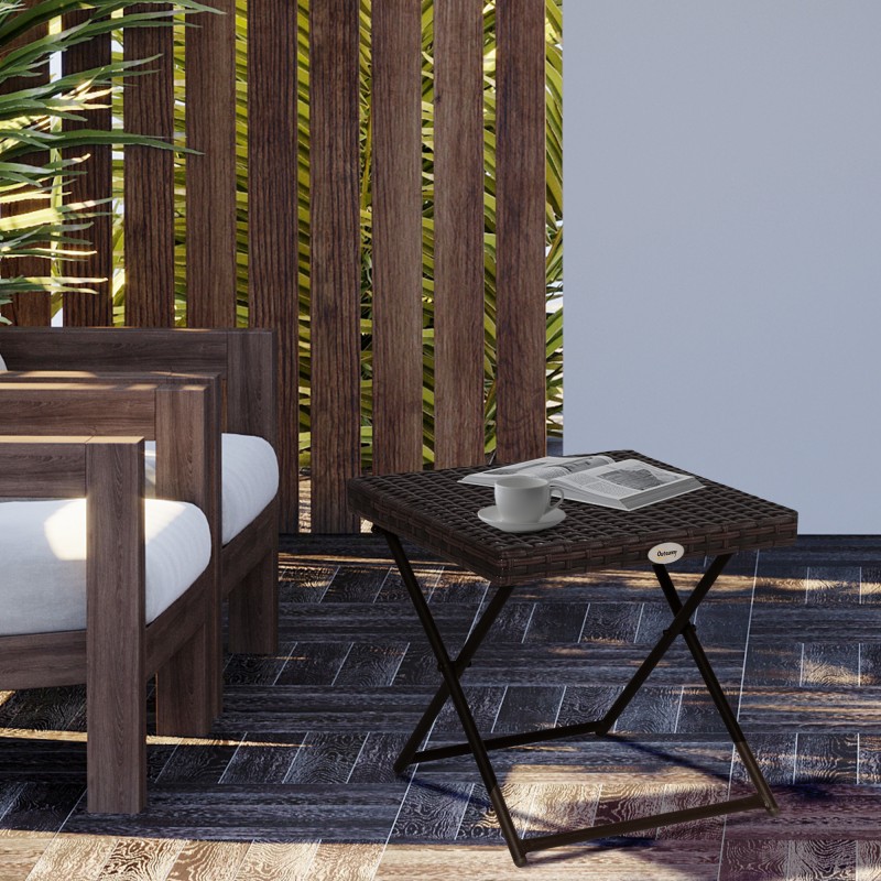 Βοηθητικό τραπέζι από polyrattan, πτυσσόμενο τραπεζάκι σαλονιού, τραπεζάκι σαλονιού, δίσκος, τραπέζι μπαλκονιού, τραπέζι κήπου, τραπεζάκι καναπέ, τραπεζάκι τσαγιού, έπιπλα κήπου, τραπέζι ρατάν για κήπο, βεράντα, μπαλκόνι, 40x40x40cm καφέ