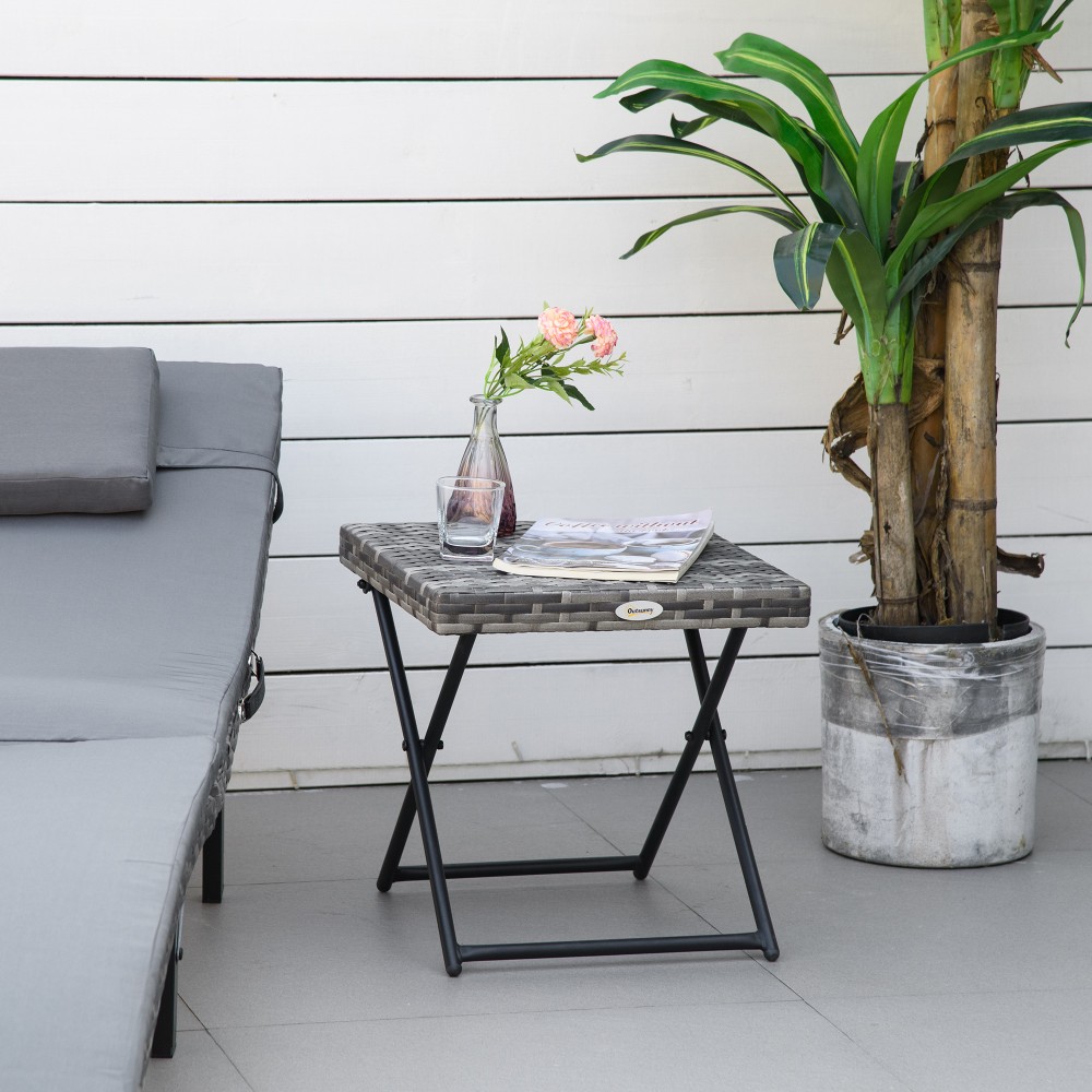 Βοηθητικό τραπέζι από polyrattan, πτυσσόμενο τραπεζάκι σαλονιού, τραπεζάκι σαλονιού, δίσκος, τραπέζι μπαλκονιού, τραπέζι κήπου, τραπεζάκι καναπέ, τραπεζάκι τσαγιού, έπιπλα κήπου, τραπέζι ρατάν για κήπο, βεράντα, μπαλκόνι, 40x40x40cm γκρι