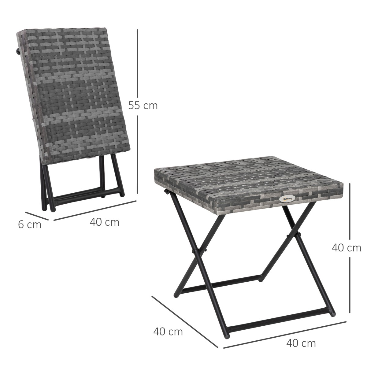 Βοηθητικό τραπέζι από polyrattan, πτυσσόμενο τραπεζάκι σαλονιού, τραπεζάκι σαλονιού, δίσκος, τραπέζι μπαλκονιού, τραπέζι κήπου, τραπεζάκι καναπέ, τραπεζάκι τσαγιού, έπιπλα κήπου, τραπέζι ρατάν για κήπο, βεράντα, μπαλκόνι, 40x40x40cm γκρι