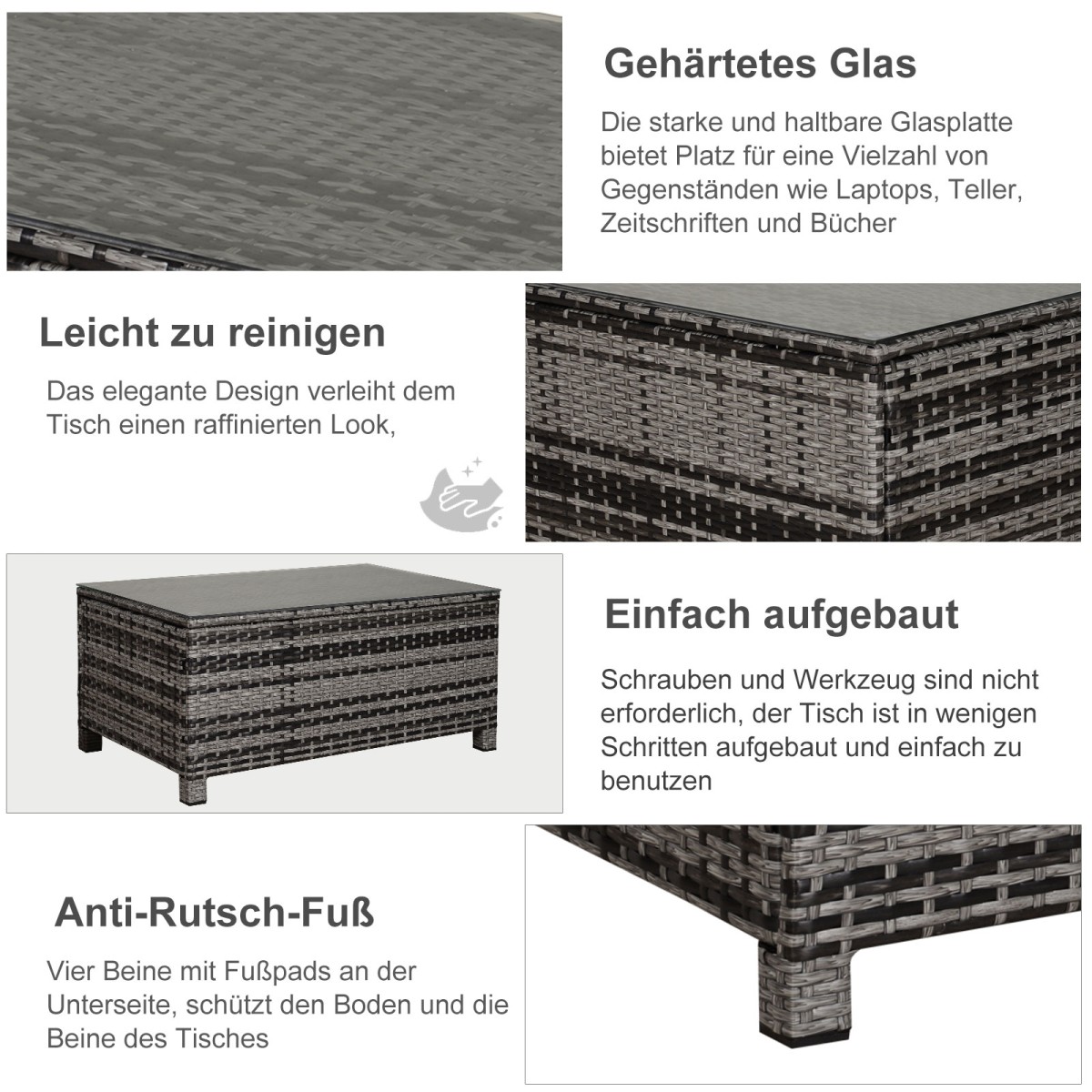 Τραπεζάκι κήπου Τραπεζάκι σαλονιού Τραπέζι κήπου τραπέζι μπαλκονιού γκρι πολυρατάν 85 x 50 x 39 cm