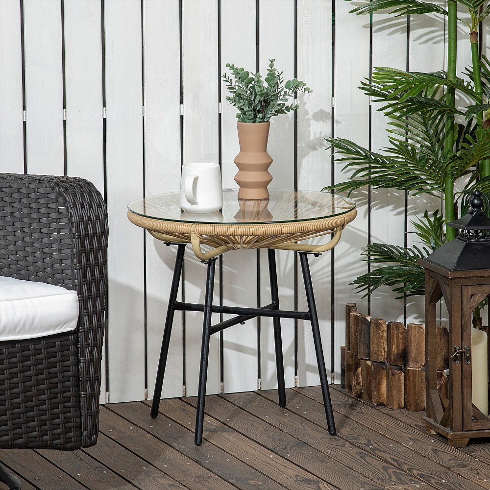 Τραπέζι κήπου από PE Rattan Style, ανθεκτικό στις καιρικές συνθήκες, 50cm x 50cm x 50cm Μπεζ