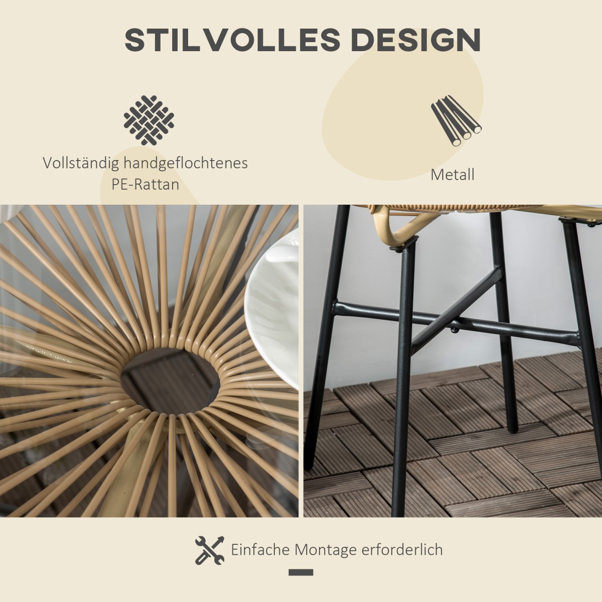Τραπέζι κήπου από PE Rattan Style, ανθεκτικό στις καιρικές συνθήκες, 50cm x 50cm x 50cm Μπεζ