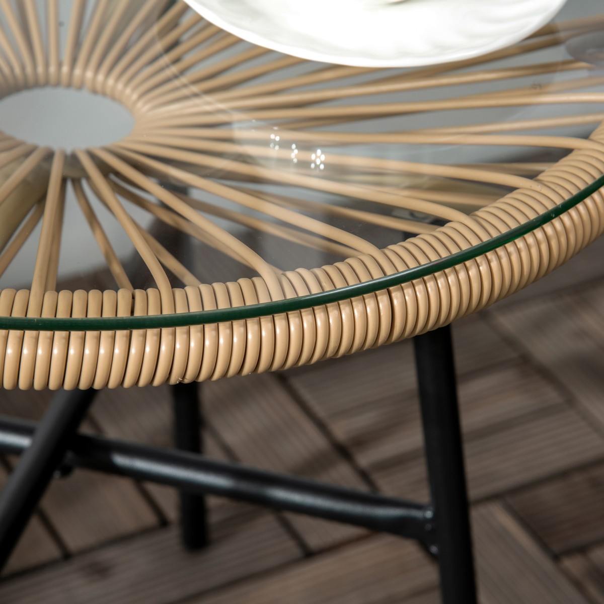 Τραπέζι κήπου από PE Rattan Style, ανθεκτικό στις καιρικές συνθήκες, 50cm x 50cm x 50cm Μπεζ