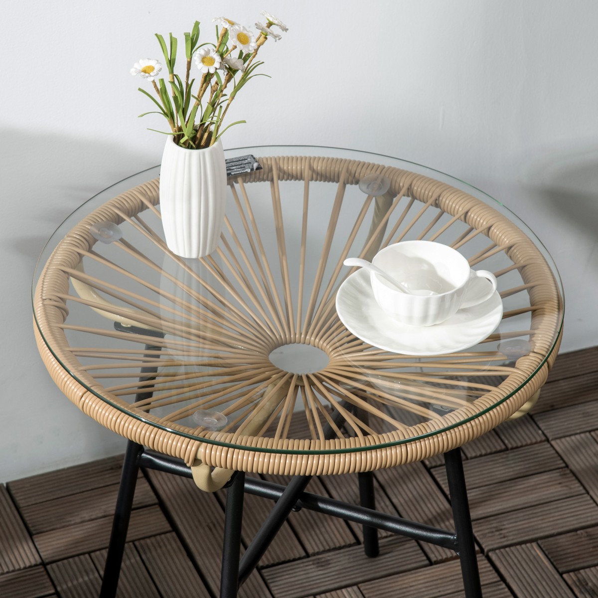 Τραπέζι κήπου από PE Rattan Style, ανθεκτικό στις καιρικές συνθήκες, 50cm x 50cm x 50cm Μπεζ