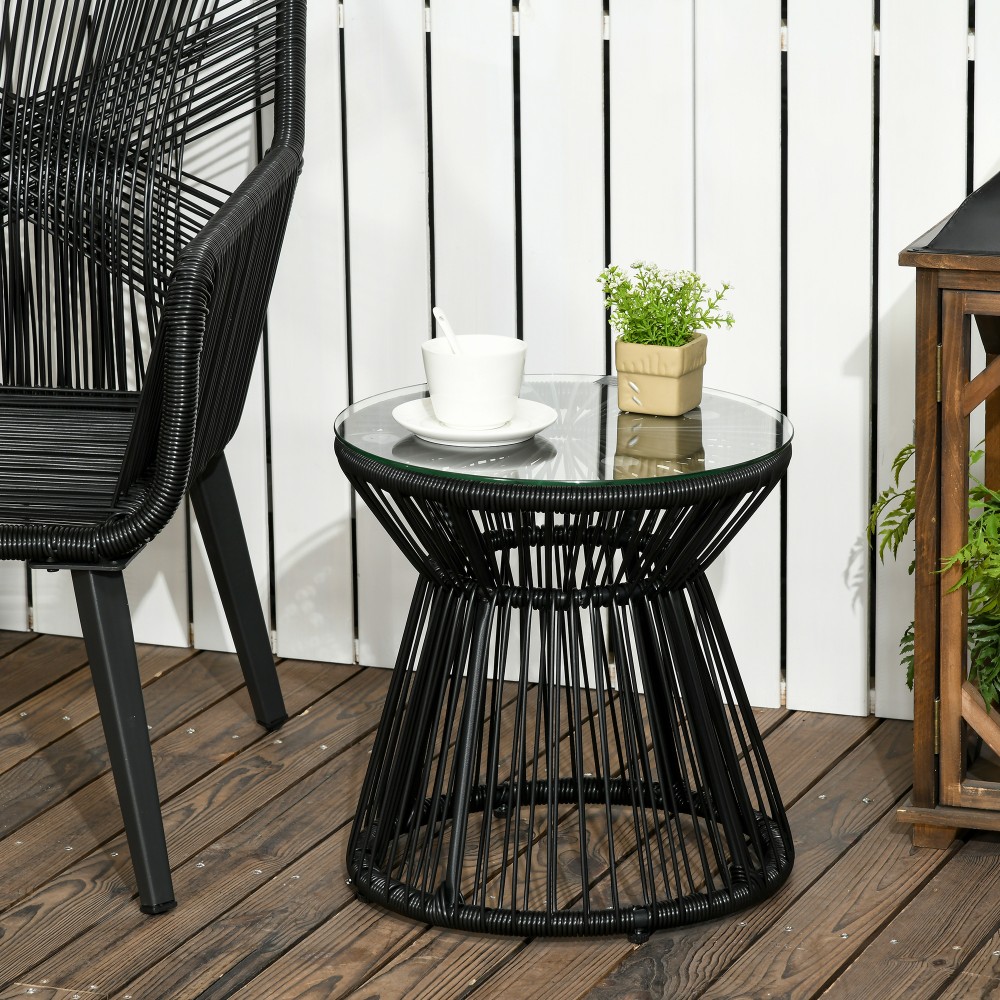Τραπέζι κήπου PE Rattan Style Boho Weather Resistant 40cm x 40cm x 42cm Μαύρο