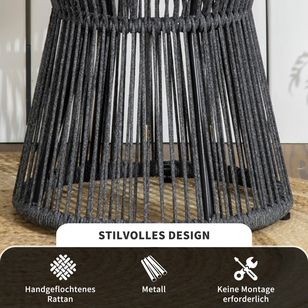 Τραπέζι κήπου PE Rattan Style Boho Weather Resistant 39cm x 39cm x 49cm Μαύρο + Φυσικό