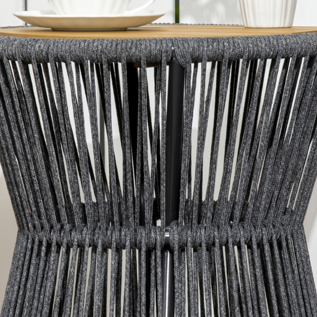 Τραπέζι κήπου PE Rattan Style Boho Weather Resistant 39cm x 39cm x 49cm Μαύρο + Φυσικό