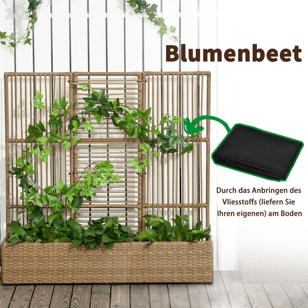 Κουτί λουλουδιών με πέργκολα, ανθεκτικό στις καιρικές συνθήκες, πολυρατάν, 103 x 29 x 103 cm, χρώμα άμμου