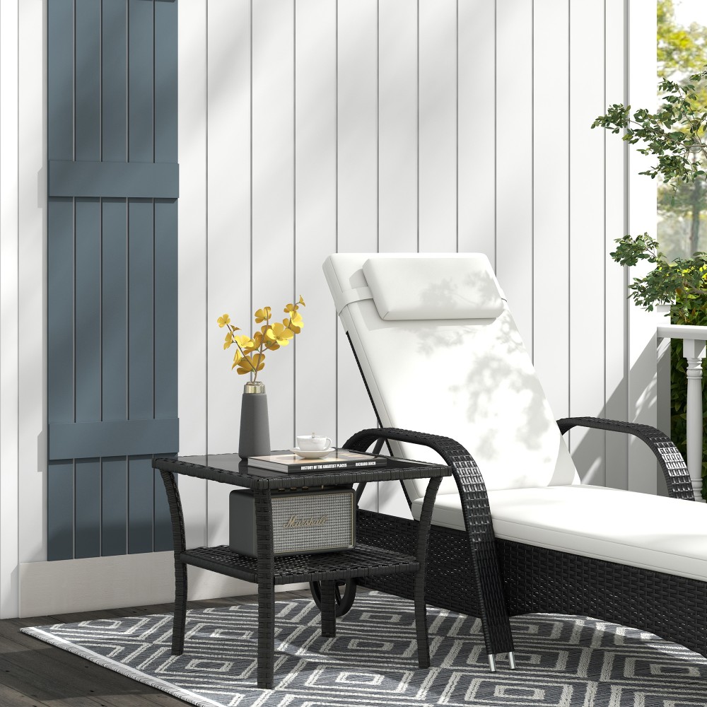 Τραπέζι κήπου από πολυρατάν, 50 x 50 x 45cm, ανθεκτικό στις καιρικές συνθήκες, βοηθητικό τραπέζι για 4 άτομα, Τετράγωνο με γυάλινη επιφάνεια αποθήκευσης