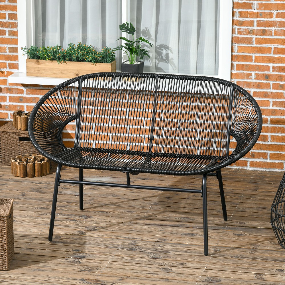 Rattansessel Relaxsessel im Boho-Stil, 132 cm x 72 cm x 83 cm, Schwarz